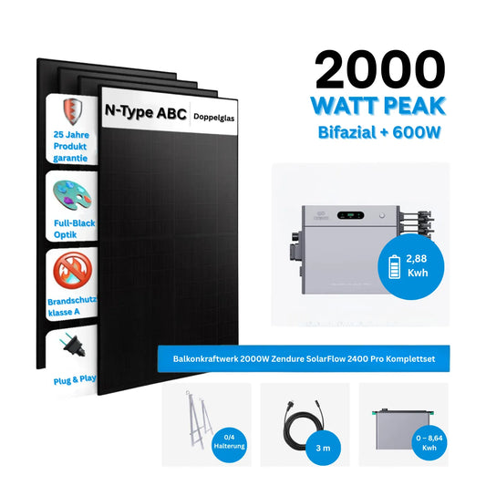 Zendure SolarFlow 2400 Pro Set mit 4×500W Solarmodule Komplettset