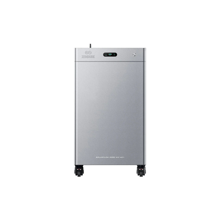 Zendure Sistema de almacenamiento de energía doméstica SolarFlow 3000 Mix AC+ en acabado plateado con ruedas.