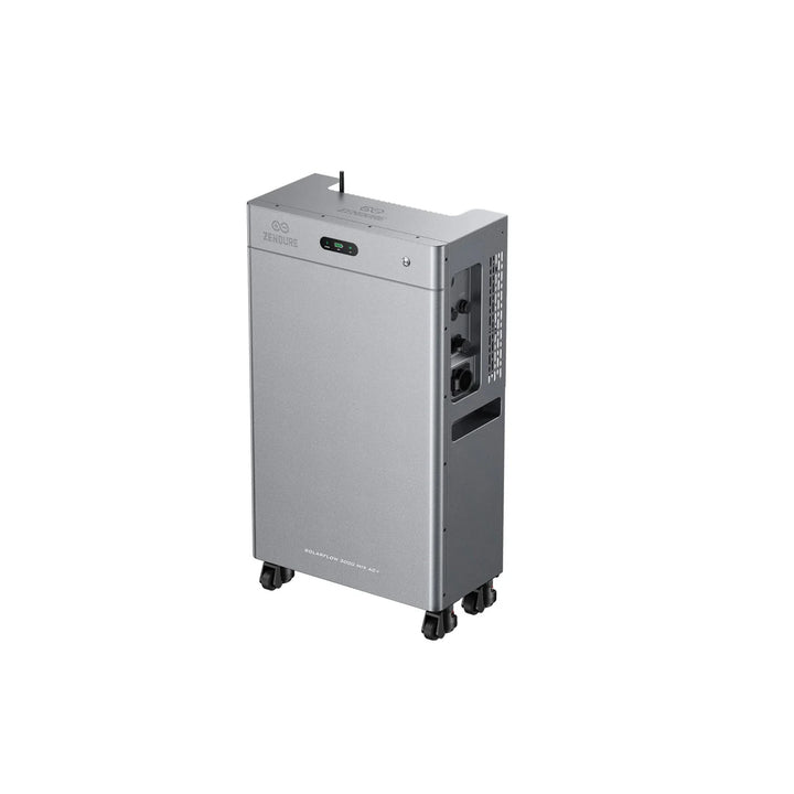 Zendure Sistema de almacenamiento de energía doméstica SolarFlow 3000 Mix AC+ en color plata con ruedas para suministro de energía móvil.