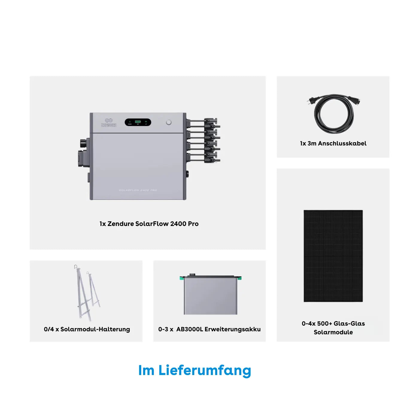 Zendure SolarFlow 2400 Pro Set mit 4 × 500W Solarmodule Komplettset