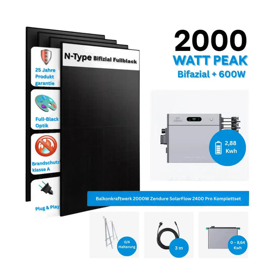 Zendure SolarFlow 2400 Pro Set mit 4×500W Solarmodule Komplettset