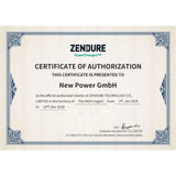 Certificado de autorización para New Power GmbH de ZendureVálido hasta el 31 de diciembre de 2026.