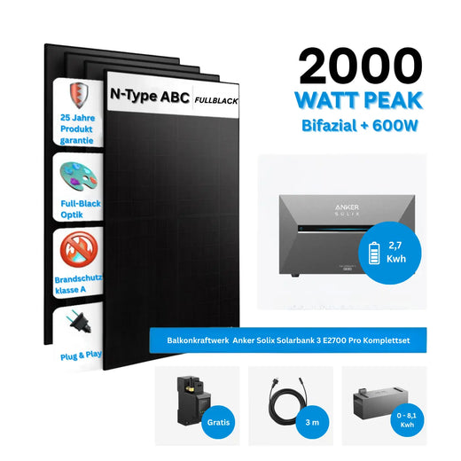 Anker SOLIX Solarbank 3 E2700 Pro mit 500-W-Solarmodulen im Balkonkraftwerk-Komplettset