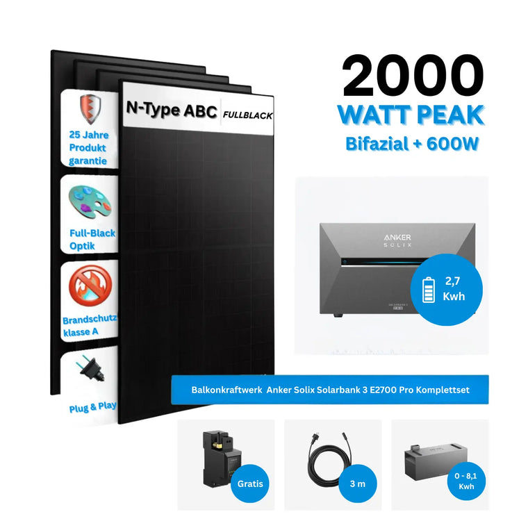 Anker SOLIX Solarbank 3 E2700 Pro mit 500-W-Solarmodulen im Balkonkraftwerk-Komplettset