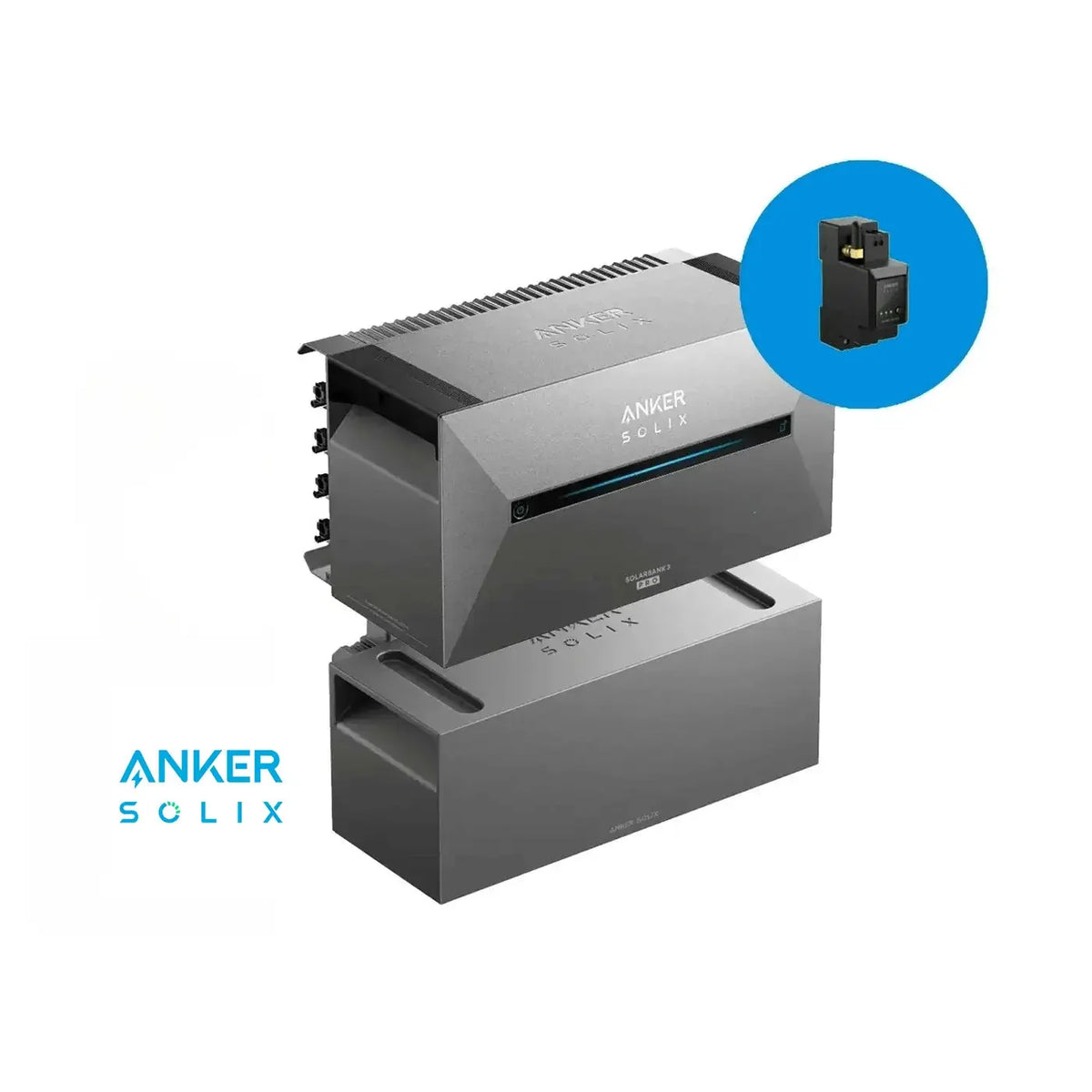 Anker SOLIX Solarbank 3 E2700 Pro + BP2700 + Smart Meter – Produktansicht mit Smart Meter im blauen Kreis