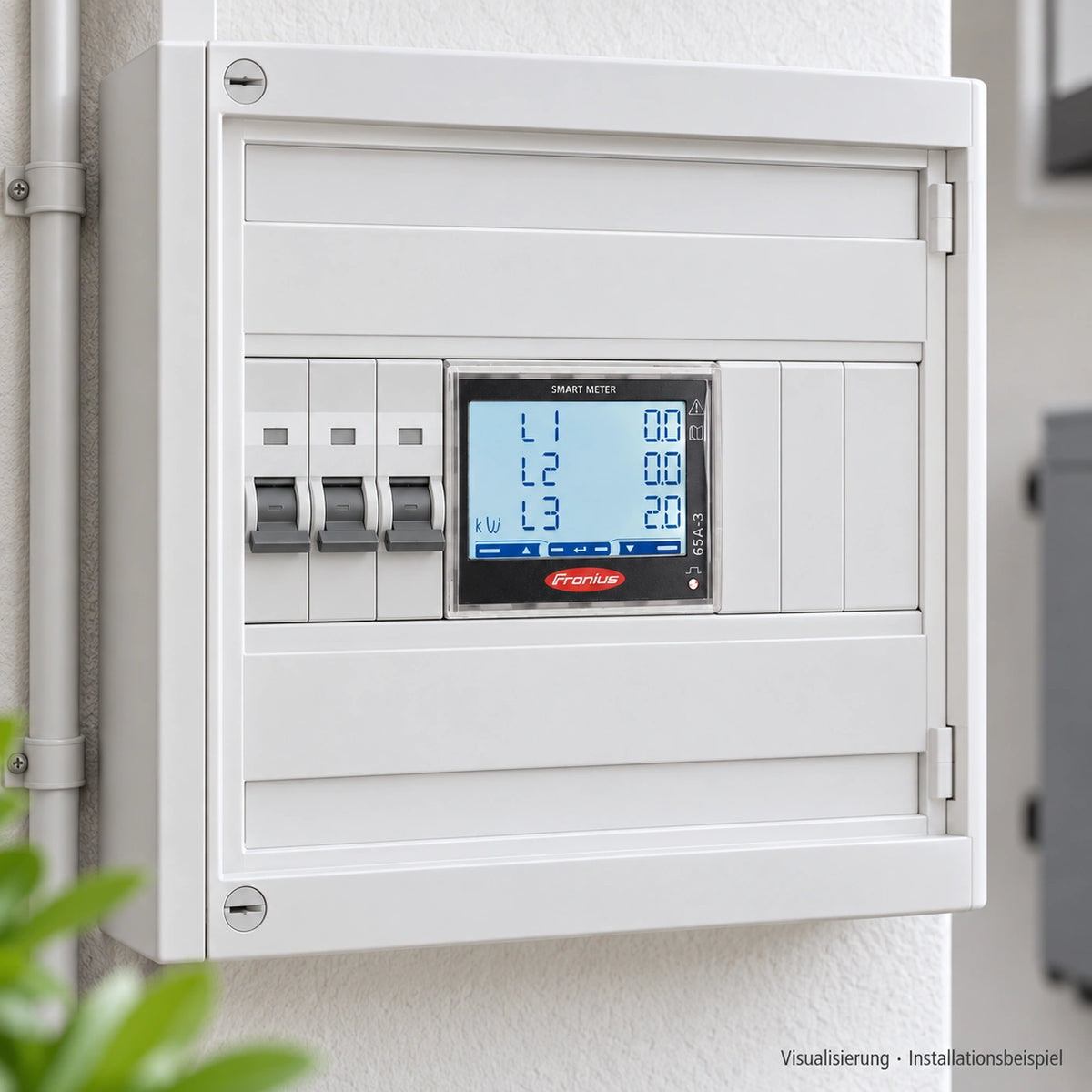 Fronius Smart Meter TS 65A-3 – dreiphasiger Energiezähler bis 65 A – Visualisierung eines Installationsbeispiels; Umgebung nicht im Lieferumfang