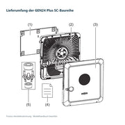 Fronius – Lieferumfang der GEN24 Plus SC-Baureihe; technische Herstellerzeichnung, Installation durch Elektrofachkräfte