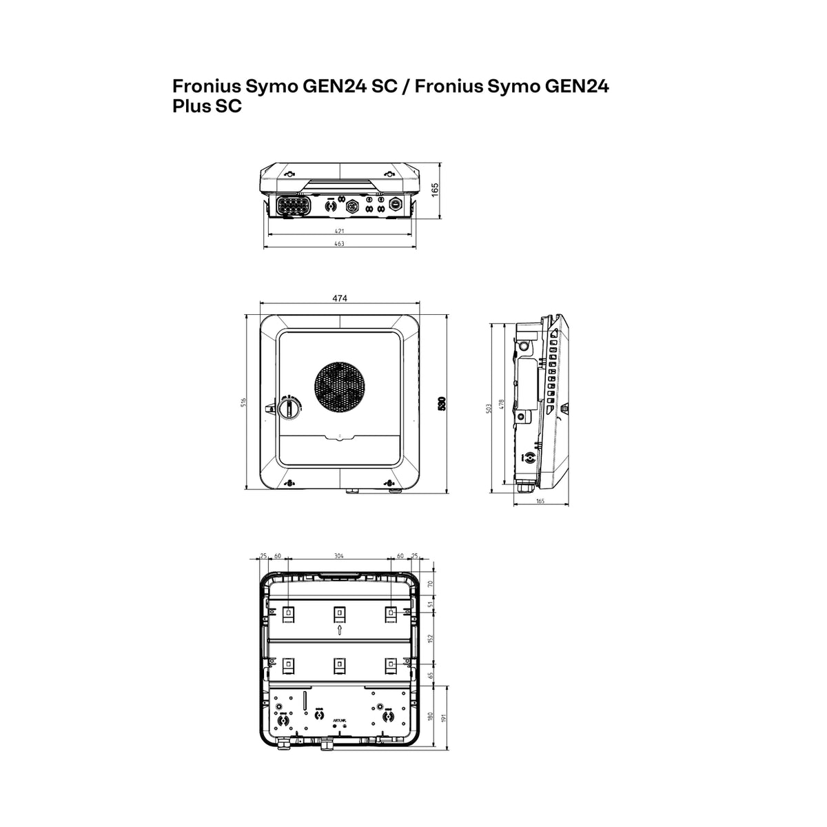 Fronius Symo GEN24 5.0 SC – Gehäuseabmessungen – Auszug aus der Herstelleranleitung