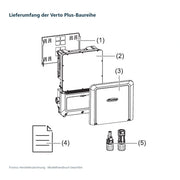 Fronius – Lieferumfang der Verto Plus-Baureihe; technische Herstellerzeichnung, Installation durch Elektrofachkräfte