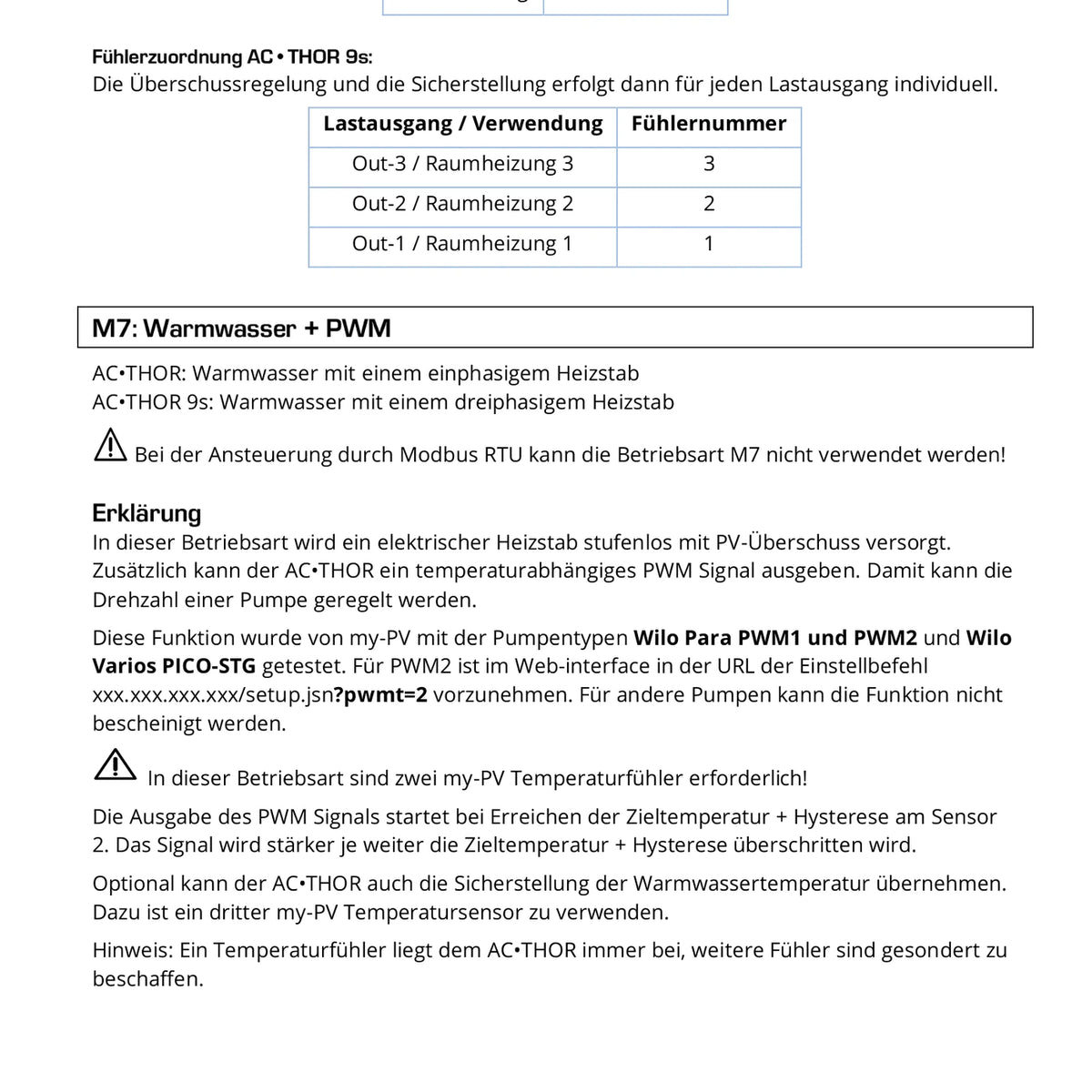 Fühleranschluss und Fühlernummern für den my-PV AC THOR Temperatursensor
