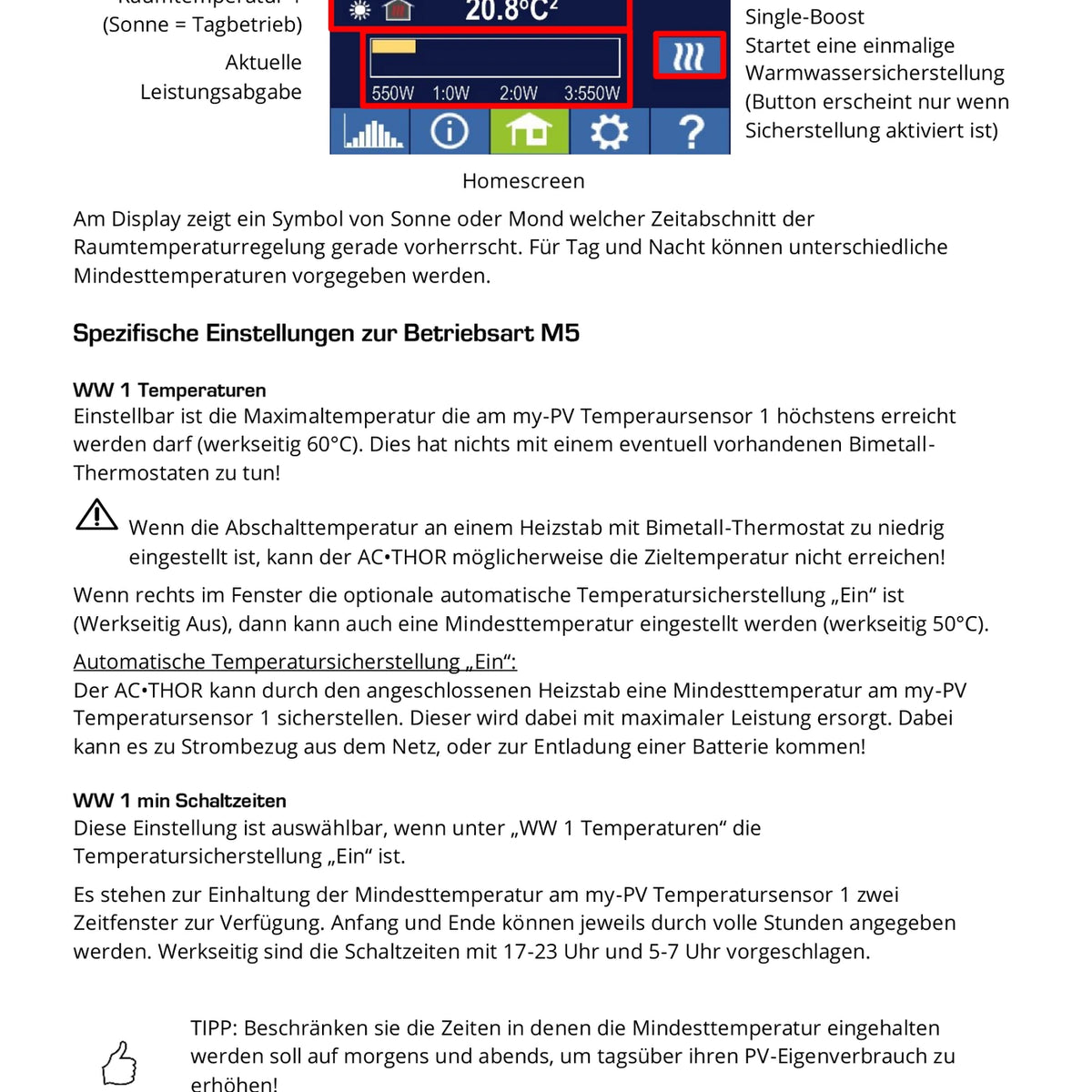 Sensorregelung des my-PV Temperatursensors im AC THOR Betriebsmodus M5