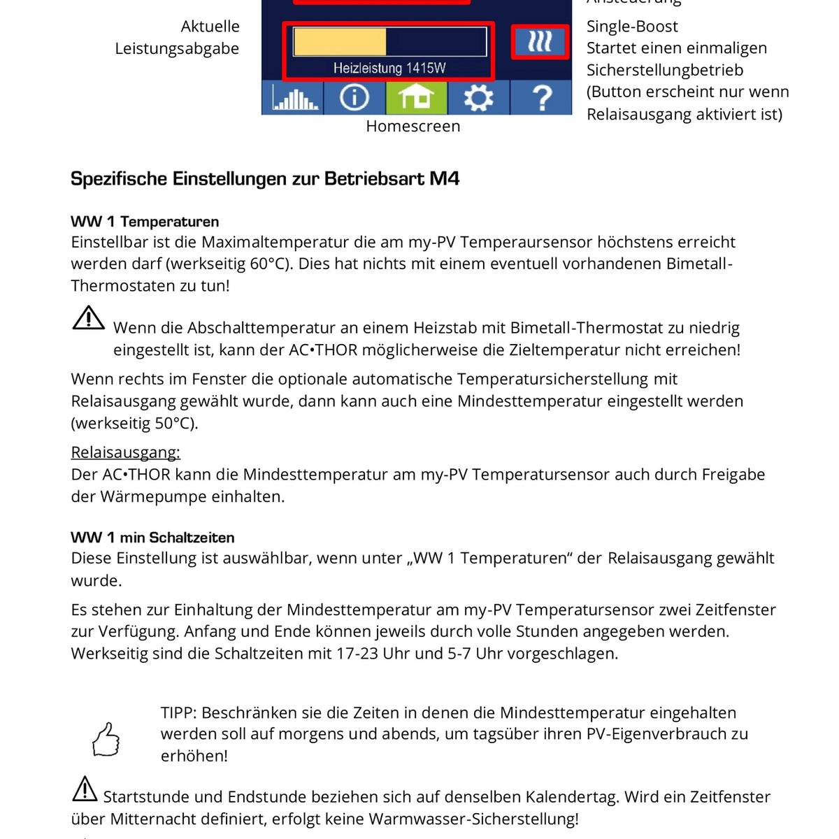 Temperaturanzeige des my-PV Sensors im AC THOR Betriebsmodus M4