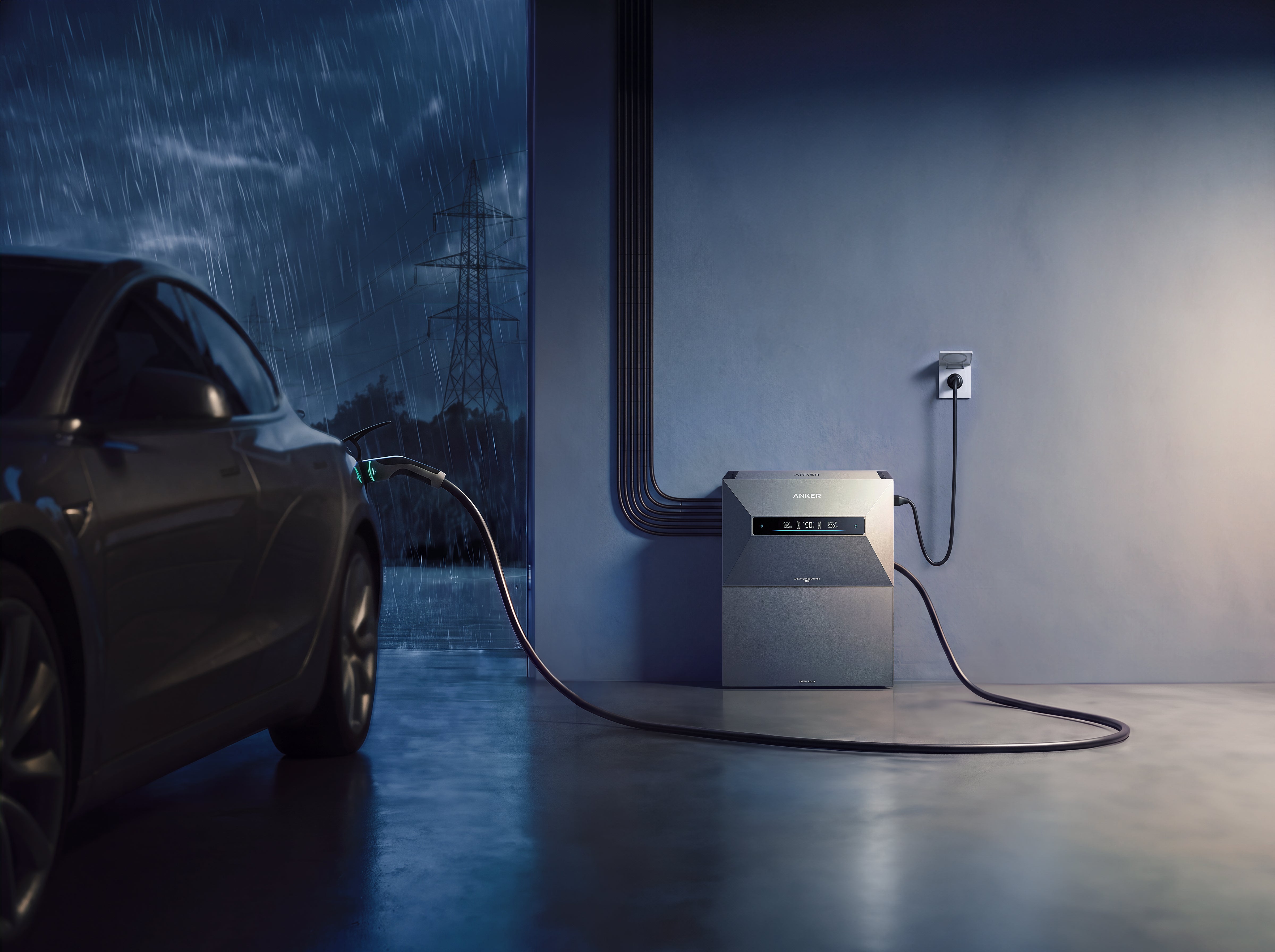 Solarbank Max versorgt ein Elektroauto bei Netzausfall