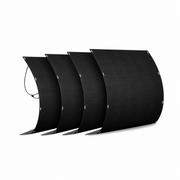 Vier schwarze flexible RENEPV 250-W-Solarmodule als 1000-W-Set auf weißem Hintergrund