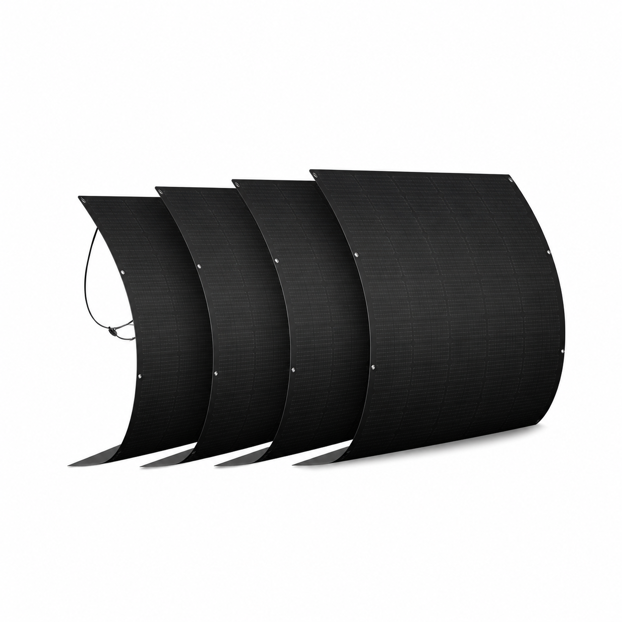 Vier flexible RENEPV V3.0 Solarmodule RFMM10NH6-250 mit je 250 W auf weißem Hintergrund