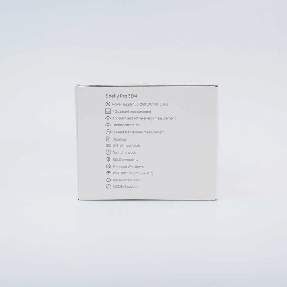 Shelly Pro 3EM 120A V2 – Technische Hinweise auf der Herstellerverpackung
