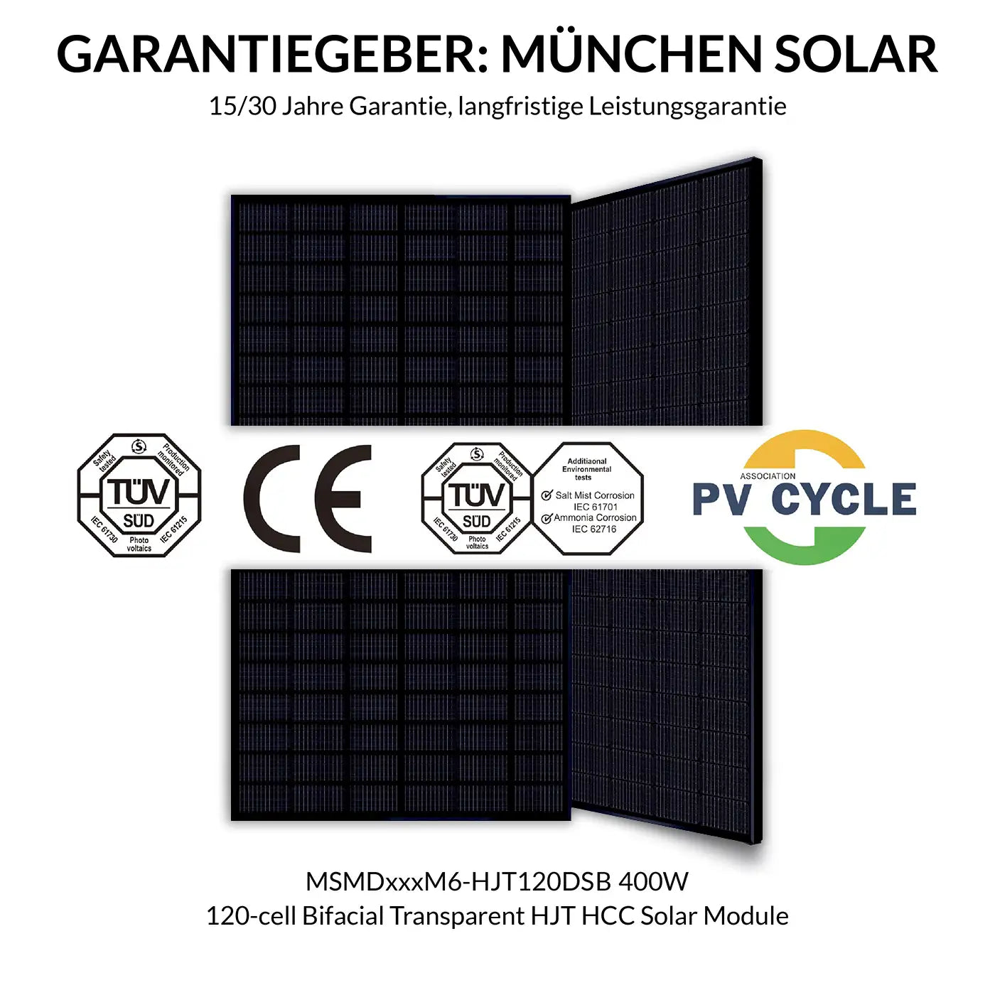 400W MSMDxxxM6-HJT120DSB Glas Glas Bifizial Solarmodul